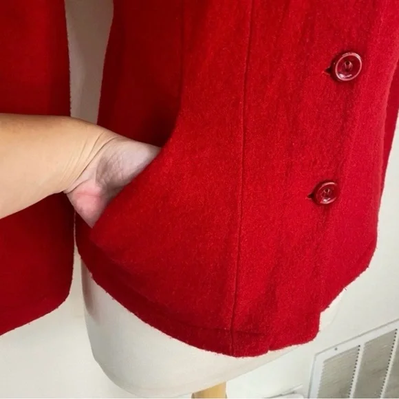 Fever Red Ruffle Collar Button Front 100% Wool Cardigan Sweater Size Small Retro - Picture 7 of 16